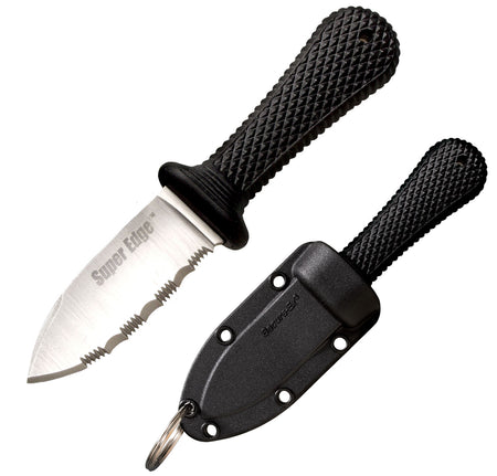 Cold Steel 42SS Super Edge 2" Fixed Part Serrated AUS-8A SS Blade, Black Kray-Ex Handle with Secure-Ex Sheath