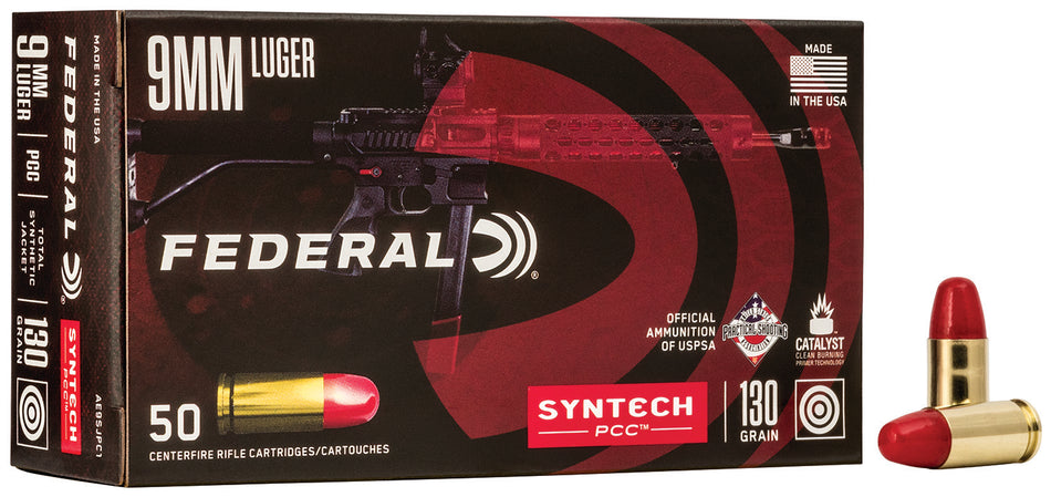 American Eagle AE9SJPC1  Syntech PCC Total Syntech Jacket Flat Nose  130 Grain 9mm Luger/Parabellum