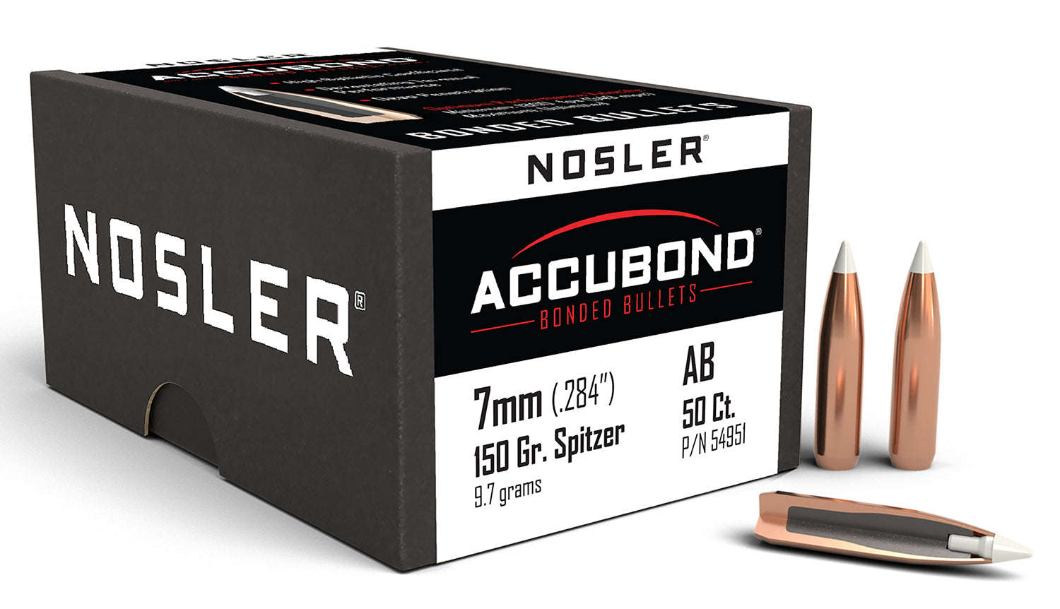 Nosler AccuBond 7mm Caliber 150gr Polymer Tip Boat Tail Hunting Bullet 50-Count