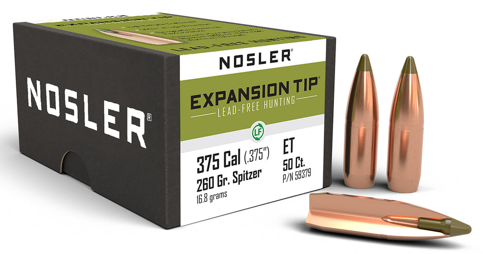 Nosler E-Tip 375Cal 260gr Lead-Free SBT Polymer Tip Hunting Projectile 50-Count
