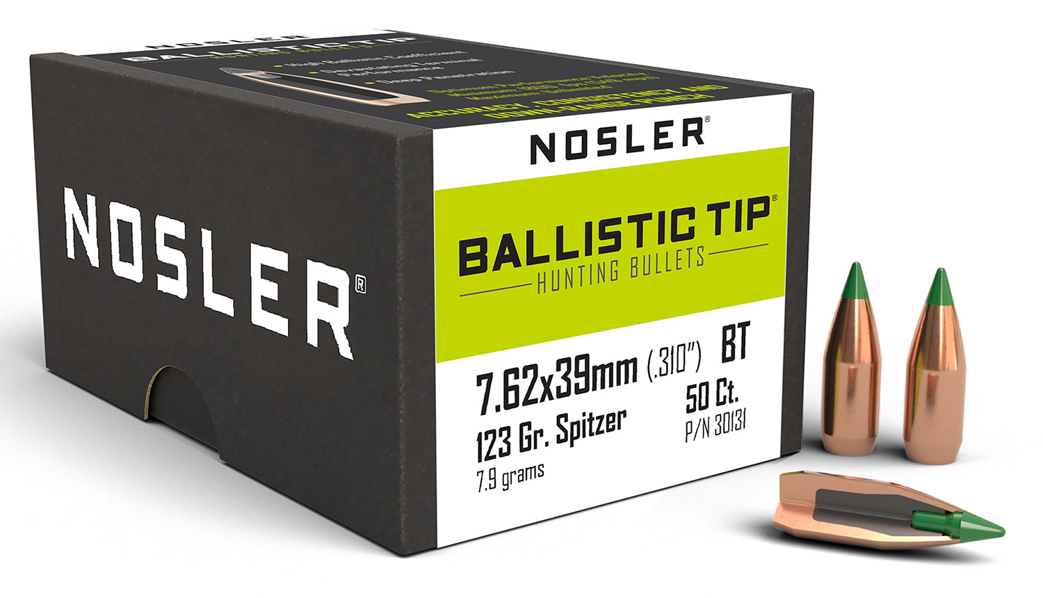 Nosler 30131 7.62x39mm 123 Grain Ballistic Tip Spitzer Boat Tail 50/Box