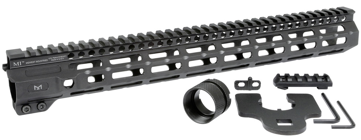 Midwest Industries M-Series AR-15 Combat Rail Black Hard Coat Anodized Aluminum 15"