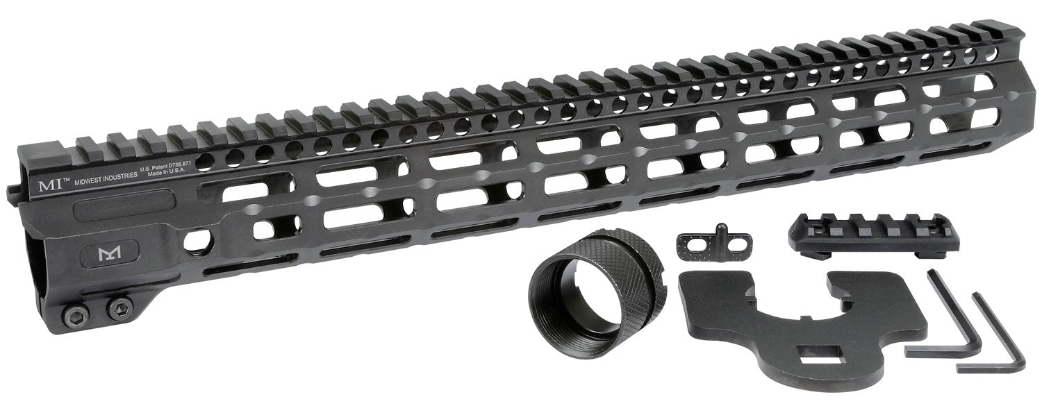 Midwest Industries M-Series AR-15 Combat Rail Black Hard Coat Anodized Aluminum 15"