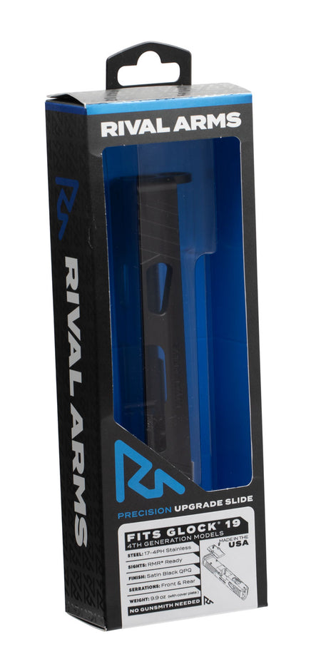 Rival Arms RA10G204A Precision Slide A1 QPQ Black Stainless Steel RMR Cut for Glock 19 Gen4 9mm