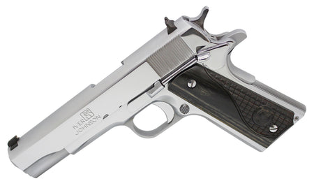 Iver Johnson Arms 1911CHRW 1911 A1 45 ACP 8+1 5" Stainless Steel Barrel, Bright Polish Chrome Serrated Steel Slide & Frame w/Beavertail, Black Diamondwood Grip