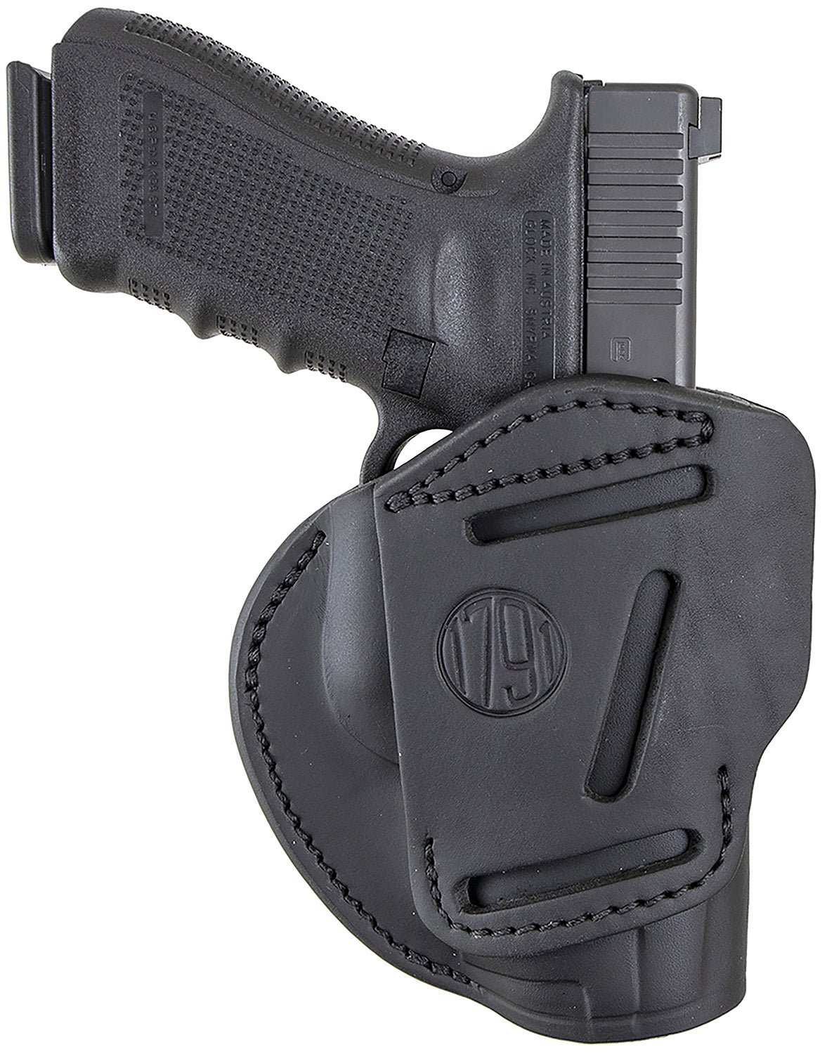 1791 Gunleather 3-Way IWB/OWB Size 05 Stealth Black Leather Belt Loop Holster - Fits Glock 17, Springfield XD, S&W M&P, HK VP9, Ambi