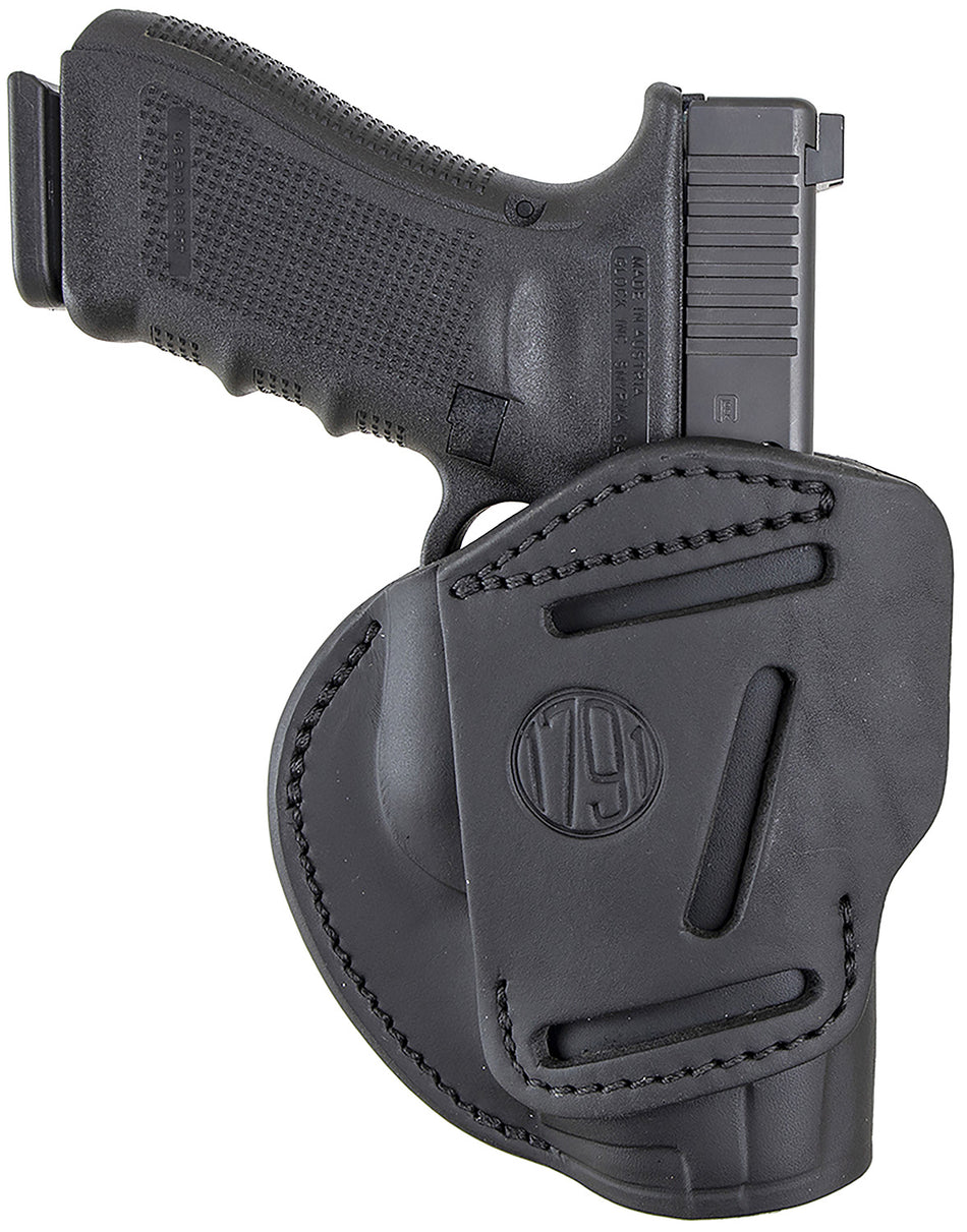 1791 Gunleather 3-Way IWB/OWB Size 05 Stealth Black Leather Belt Loop Holster - Fits Glock 17, Springfield XD, S&W M&P, HK VP9, Ambi