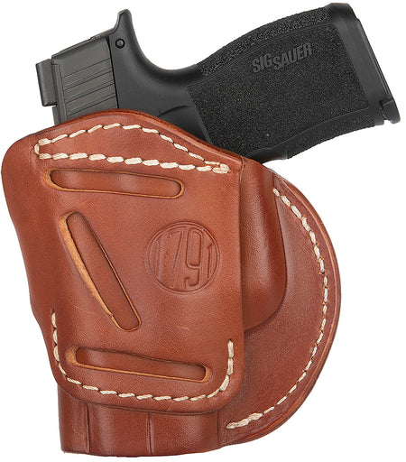 1791 Gunleather 4-Way IWB/OWB Size 03 Classic Brown Leather Belt Clip Holster - Fits Glock 26, Ruger LC9, S&W M&P Shield 2.0 9/40, Right Hand