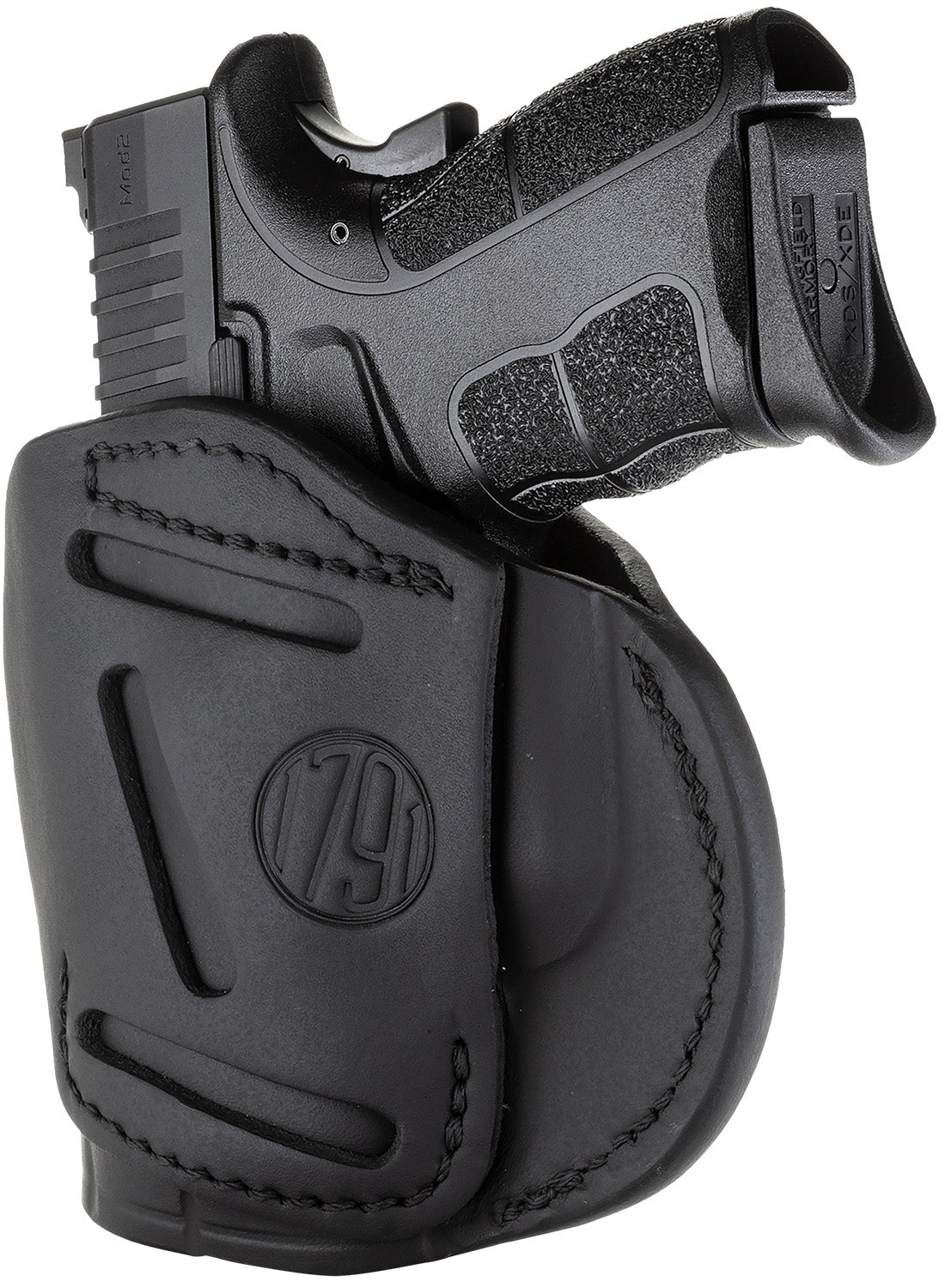 1791 Gunleather 4-Way IWB/OWB Size 04 Stealth Black Leather Belt Clip Holster - Fits Glock 26, Springfield XD/XDS, S&W M&P Shield Plus, Right Hand