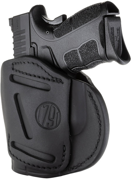 1791 Gunleather 4-Way IWB/OWB Size 04 Stealth Black Leather Belt Clip Holster - Fits Glock 26, Springfield XD/XDS, S&W M&P Shield Plus, Right Hand