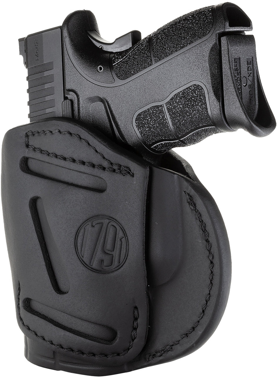 1791 Gunleather 4-Way IWB/OWB Size 04 Stealth Black Leather Belt Clip Holster - Fits Glock 26, Springfield XD/XDS, S&W M&P Shield Plus, Right Hand