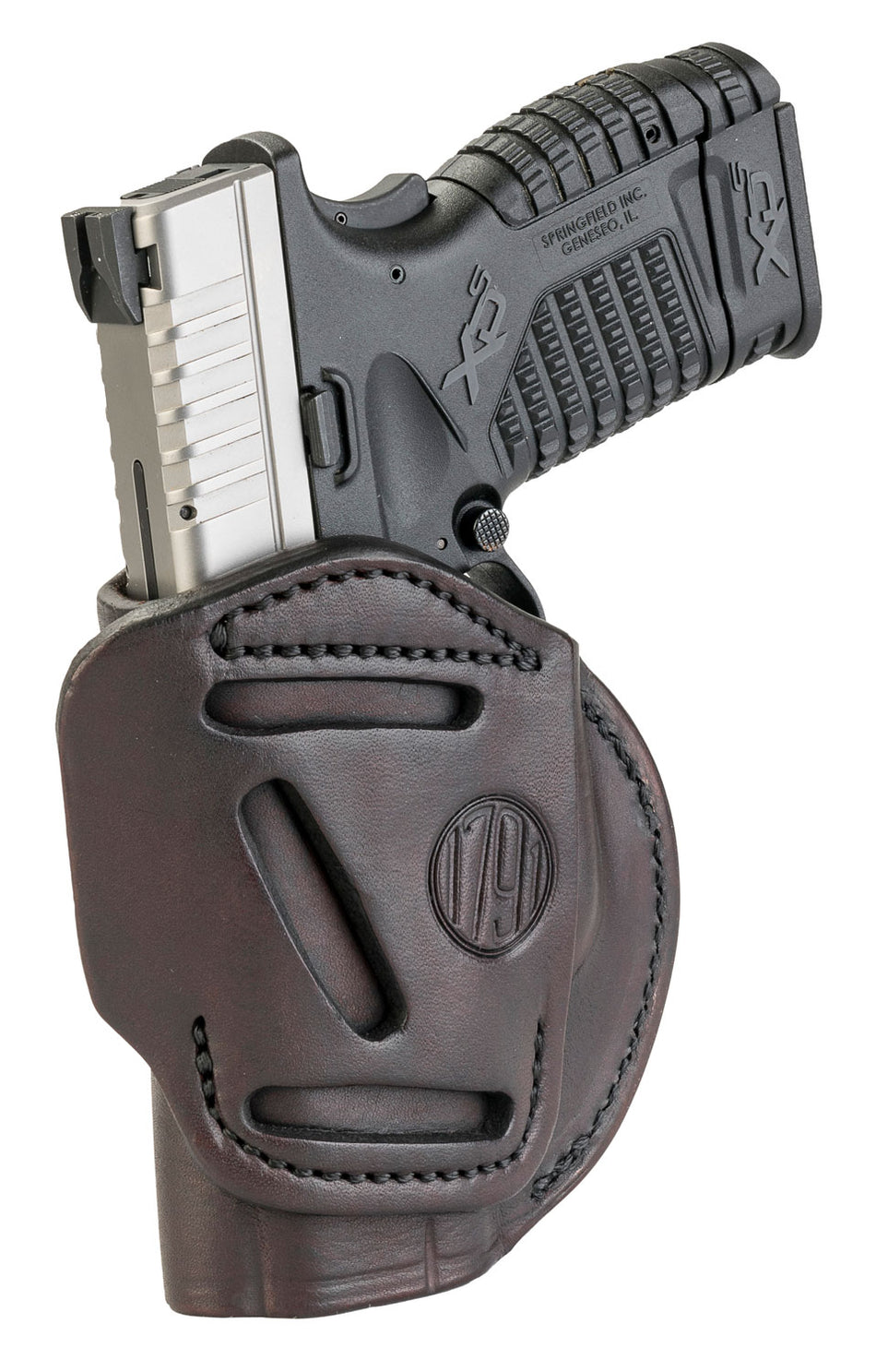 1791 Gunleather 4-Way IWB/OWB Size 04 Signature Brown Leather Belt Clip Holster - Fits Glock 26, S&W M&P Shield, Springfield XD/XDS, Right Hand