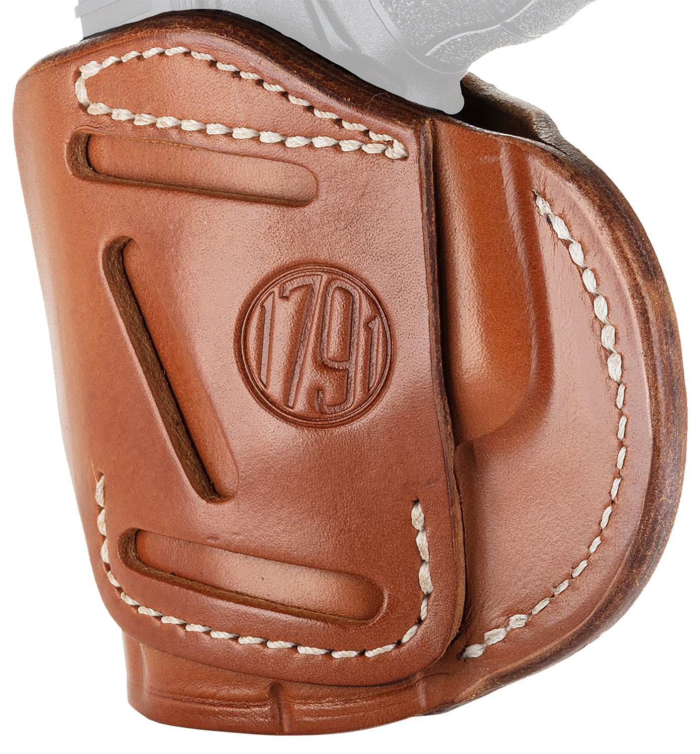 1791 Gunleather 4-Way IWB/OWB Size 04 Classic Brown Leather Belt Clip Holster - Fits Glock 26, Springfield XD/XDS, S&W Shield Plus, Right Hand
