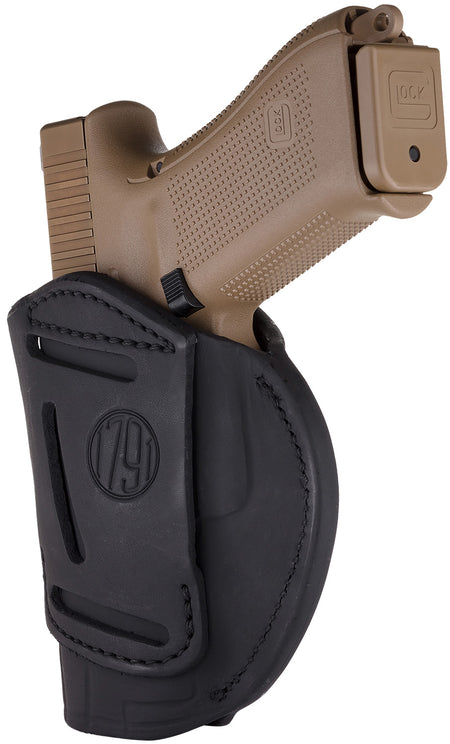 1791 Gunleather 4-Way IWB/OWB Size 05 Stealth Black Leather Belt Clip Holster - Fits S&W M&P, Springfield XD, Glock 17, HK VP9