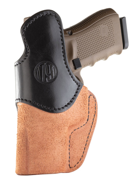1791 Gunleather RCH IWB Size 04 Black/Brown Leather Holster Belt Clip Glock 17/S&W M&P Shield/Springfield XD Right Hand