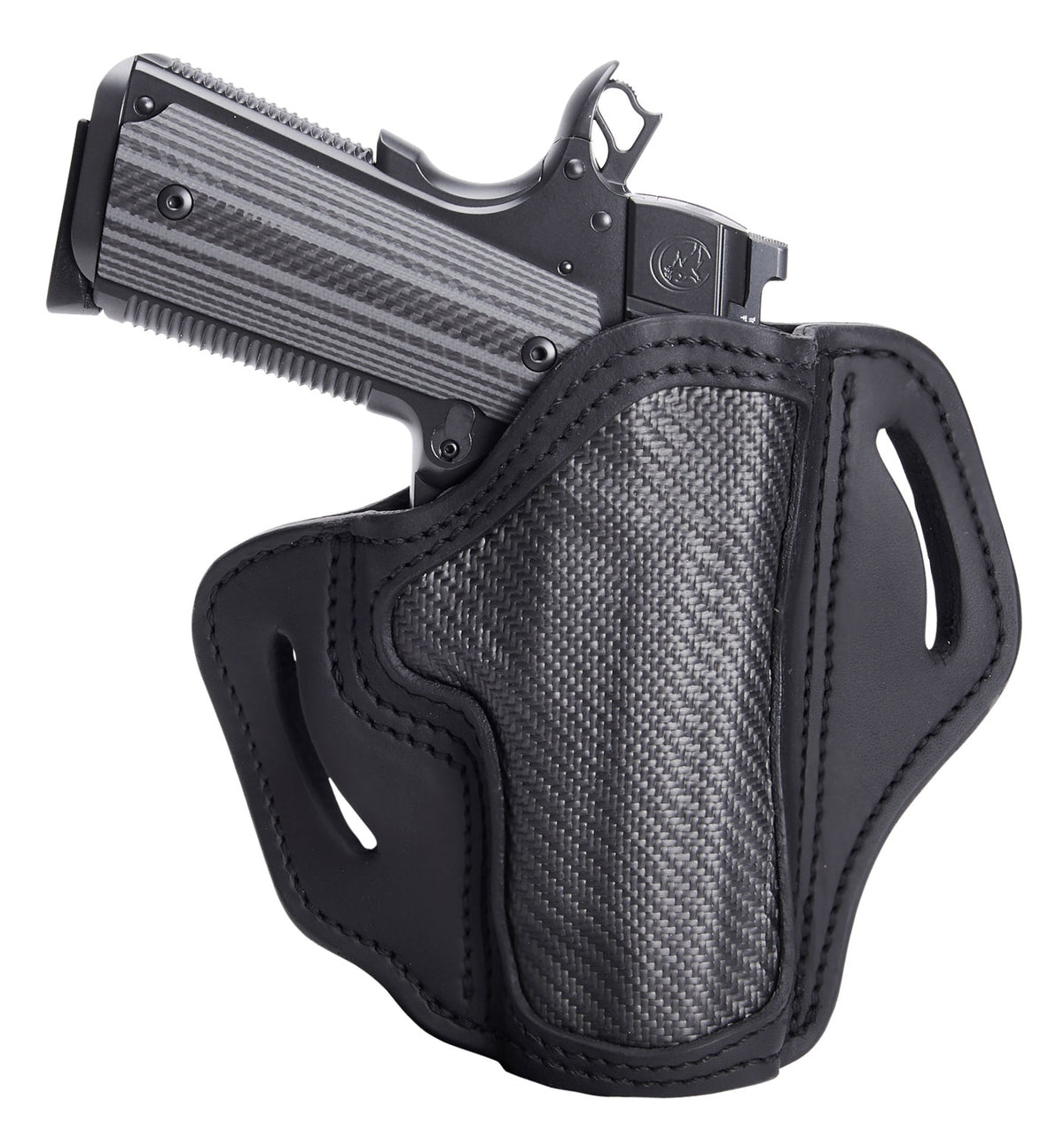 1791 Gunleather CFBH1SBLR BH1 OWB 01 Stealth Black Carbon Fiber Leather Belt Slide Holster for 1911 Right Hand