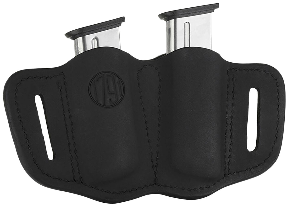 1791 Gunleather MAG2.1 Double Mag Holster Stealth Black Leather Belt Slide 1.5" Belt Single Stack Ambidextrous