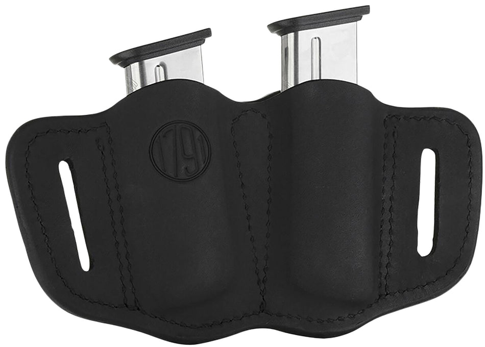 1791 Gunleather MAG2.1 Double Mag Holster Stealth Black Leather Belt Slide 1.5" Belt Single Stack Ambidextrous
