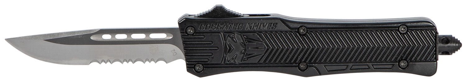 CobraTec CTK-1 Small SBCTK1SDS 2.75" OTF Drop Point Part Serrated D2 Steel Blade Black Aluminum Handle Glass Breaker