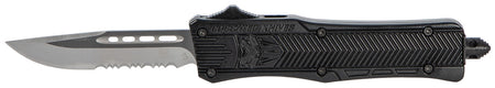 CobraTec CTK-1 Small SBCTK1SDS 2.75" OTF Drop Point Part Serrated D2 Steel Blade Black Aluminum Handle Glass Breaker