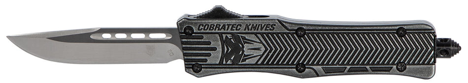 CobraTec CTK-1 Small SSWCTK1SDNS 2.75" OTF Drop Point Plain D2 Steel Blade Black Stonewashed Aluminum Handle Glass Breaker