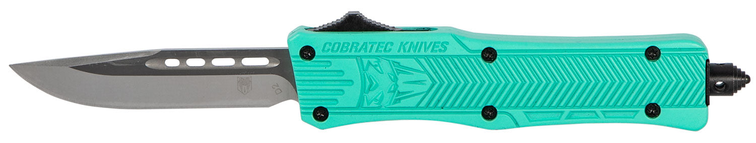 CobraTec CTK-1 Small STFCTK1SDNS 2.75" OTF Drop Point Plain D2 Steel Blade Tiffany Blue Aluminum Handle Glass Breaker
