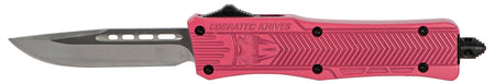 CobraTec CTK-1 Small OTF Drop Point Plain D2 Blade Pink Aluminum Handle with Glass Breaker and Pocket Clip