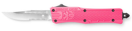 CobraTec CTK-1 Small OTF Drop Point Part Serrated D2 Blade Pink Aluminum Handle Glass Breaker Pocket Clip