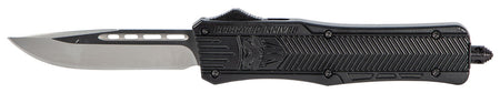 CobraTec CTK-1 Medium OTF Drop Point Plain D2 Steel Blade Black Aluminum Handle with Glass Breaker Side Button