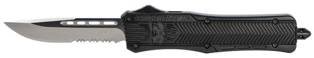 CobraTec CTK-1 Medium OTF Drop Point Part Serrated D2 Blade Black Aluminum Handle Glass Breaker Pocket Clip