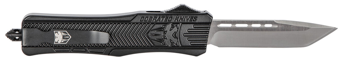 CobraTec CTK-1 Medium OTF Tanto Plain D2 Steel Blade Black Aluminum Handle with Glass Breaker and Pocket Clip