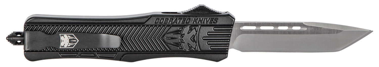 CobraTec CTK-1 Medium OTF Tanto Plain D2 Steel Blade Black Aluminum Handle with Glass Breaker and Pocket Clip