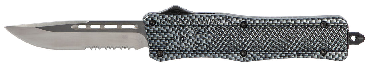 CobraTec CTK-1 Medium OTF Drop Point Part Serrated D2 Blade Carbon Fiber Handle Glass Breaker Pocket Clip