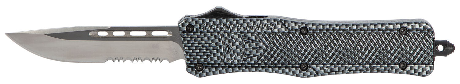 CobraTec CTK-1 Medium OTF Drop Point Part Serrated D2 Blade Carbon Fiber Handle Glass Breaker Pocket Clip