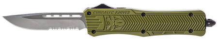 CobraTec CTK-1 Medium OTF Drop Point Part Serrated D2 Blade OD Green Aluminum Handle Glass Breaker Pocket Clip