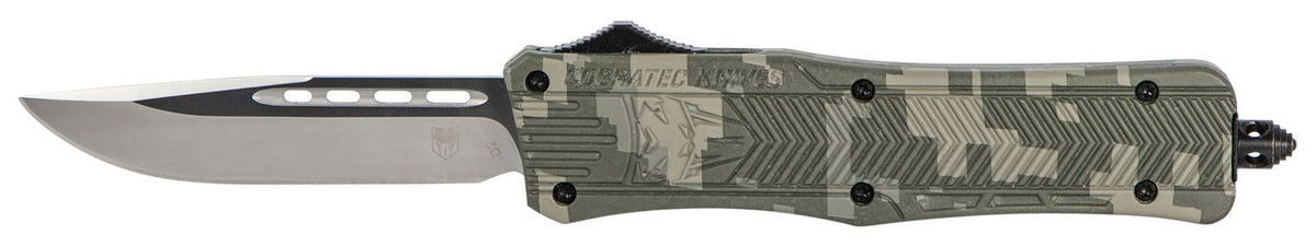 CobraTec CTK-1 Medium OTF Drop Point Plain D2 Blade Army DigiCamo Aluminum Handle with Glass Breaker Pocket Clip