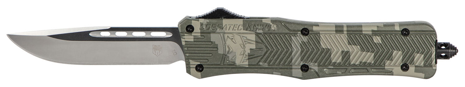 CobraTec CTK-1 Medium OTF Drop Point Plain D2 Blade Army DigiCamo Aluminum Handle with Glass Breaker Pocket Clip