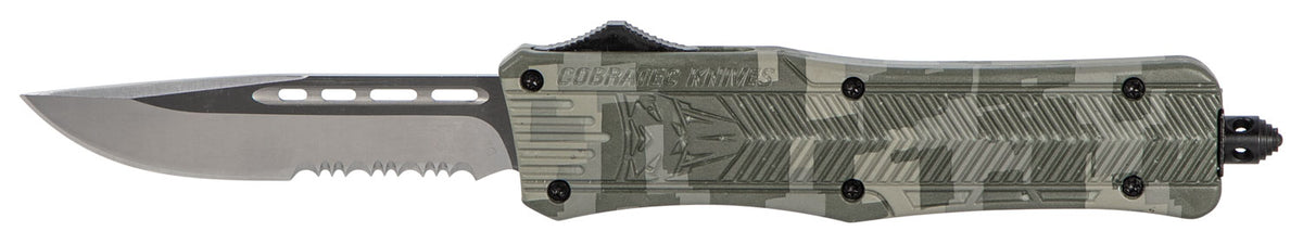 CobraTec CTK-1 Medium OTF Part Serrated D2 Blade Army DigiCamo Aluminum Handle with Glass Breaker Pocket Clip