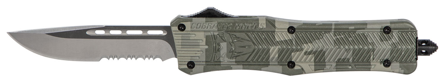 CobraTec CTK-1 Medium OTF Part Serrated D2 Blade Army DigiCamo Aluminum Handle with Glass Breaker Pocket Clip