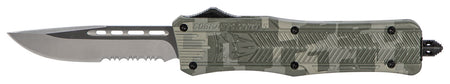 CobraTec CTK-1 Medium OTF Part Serrated D2 Blade Army DigiCamo Aluminum Handle with Glass Breaker Pocket Clip