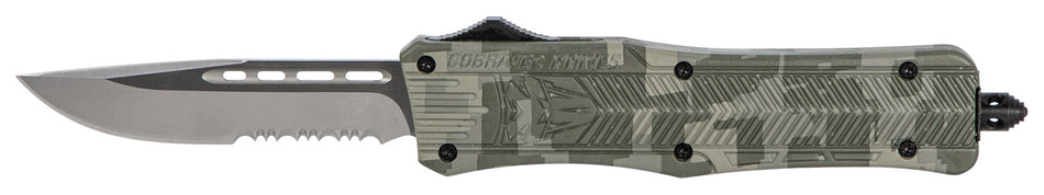 CobraTec CTK-1 Medium OTF Part Serrated D2 Blade Army DigiCamo Aluminum Handle with Glass Breaker Pocket Clip