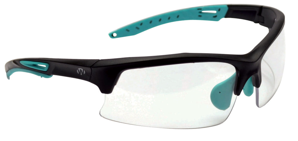 Walker's Sport Shooting Glasses - Clear Polycarbonate Lens, Black Frame with Teal Accents