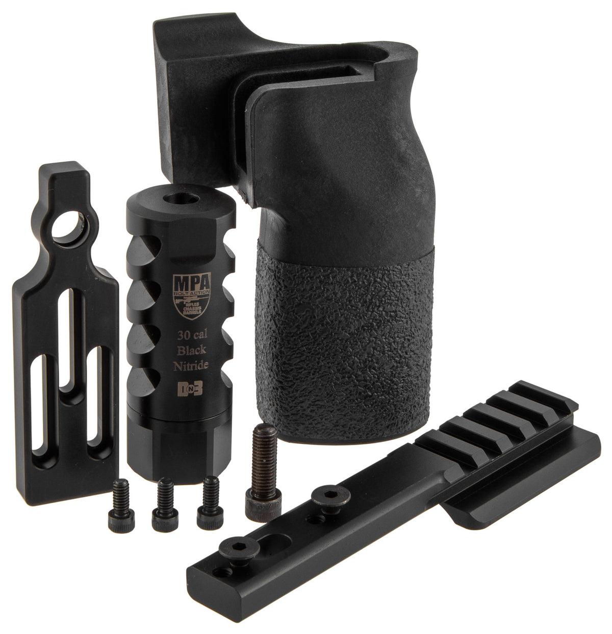 MasterPiece Arms 65PMRACCBUNDLE Accessory Bundle, DN3 Muzzle Brake, Vertical Grip, V4 Spigot Mount & Bag Rider for 6.5 Creedmoor PMR