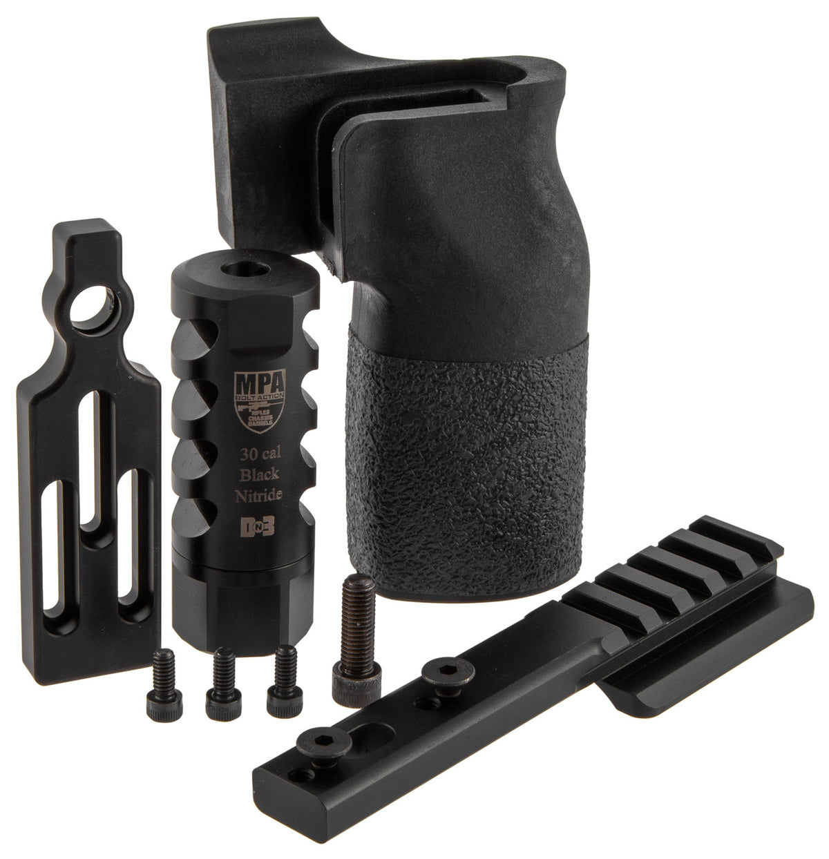 MasterPiece Arms 308PMRACCBUNDLE Accessory Bundle, DN3 Muzzle Brake, Vertical Grip, V4 Spigot Mount & Bag Rider for .308 Win PMR