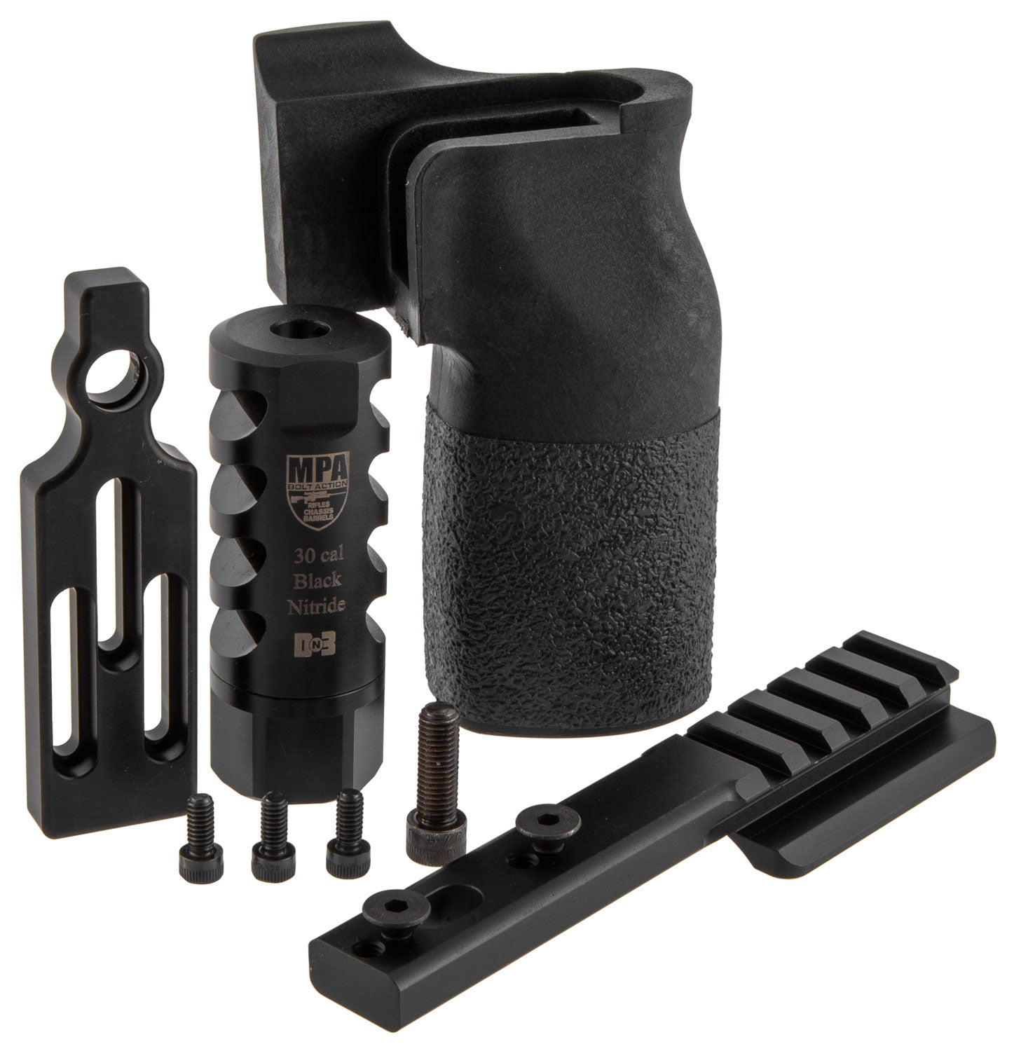 MasterPiece Arms 308PMRACCBUNDLE Accessory Bundle, DN3 Muzzle Brake, Vertical Grip, V4 Spigot Mount & Bag Rider for .308 Win PMR