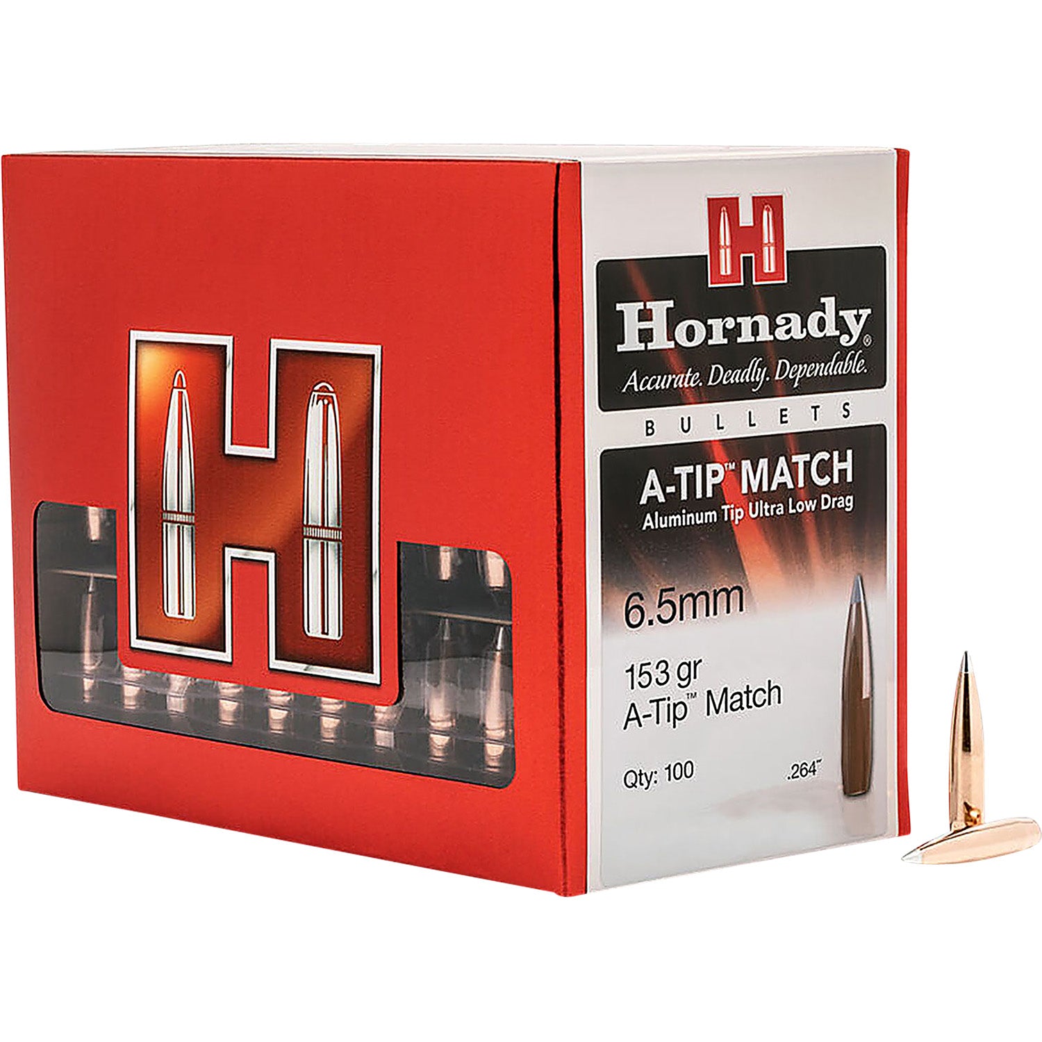 Hornady 6.5 Creedmoor .264 153 gr A-Tip Match Aluminum Tip Reloading Bullets 100/Box