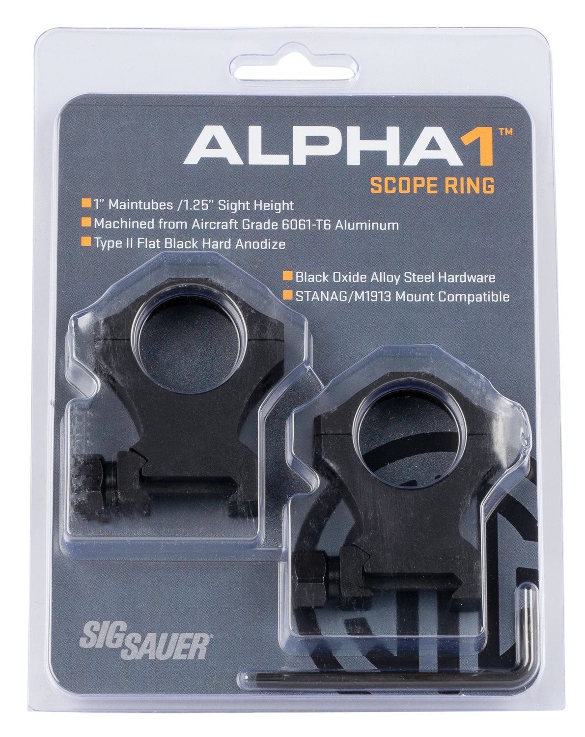 Sig Sauer Electro-Optics SOA10022 Alpha 1 1-Inch Extra High Matte Black Scope Rings 0 MOA