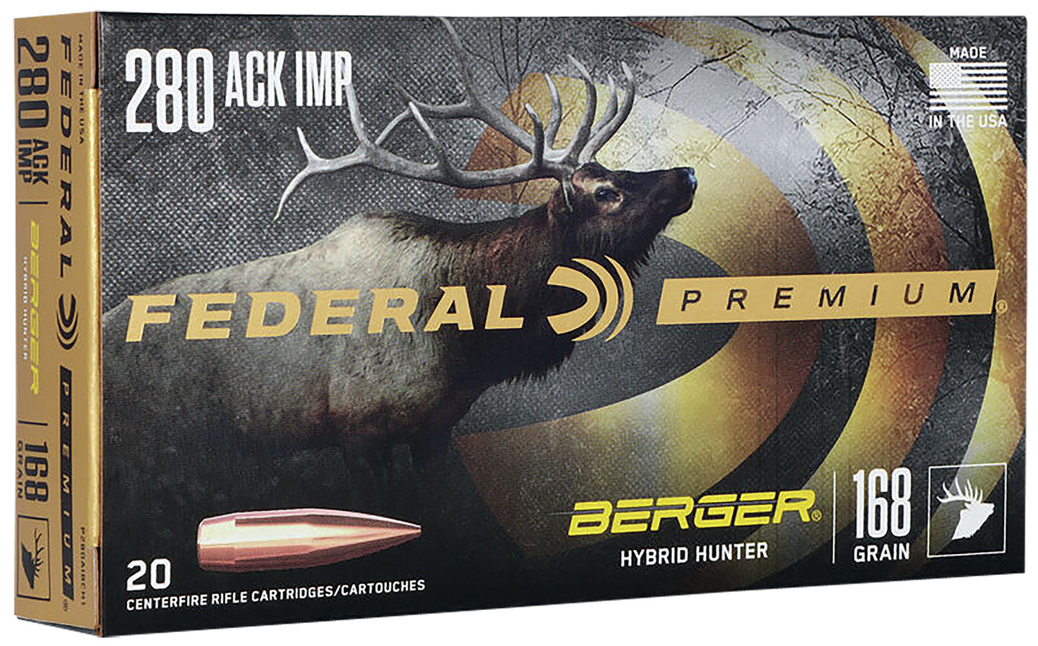 Federal Premium .280 Ackley 168 gr BTHP ammo