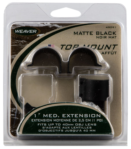 Weaver 49091 Detachable Top Mount Extension Scope Rings Matte Black 1" Medium