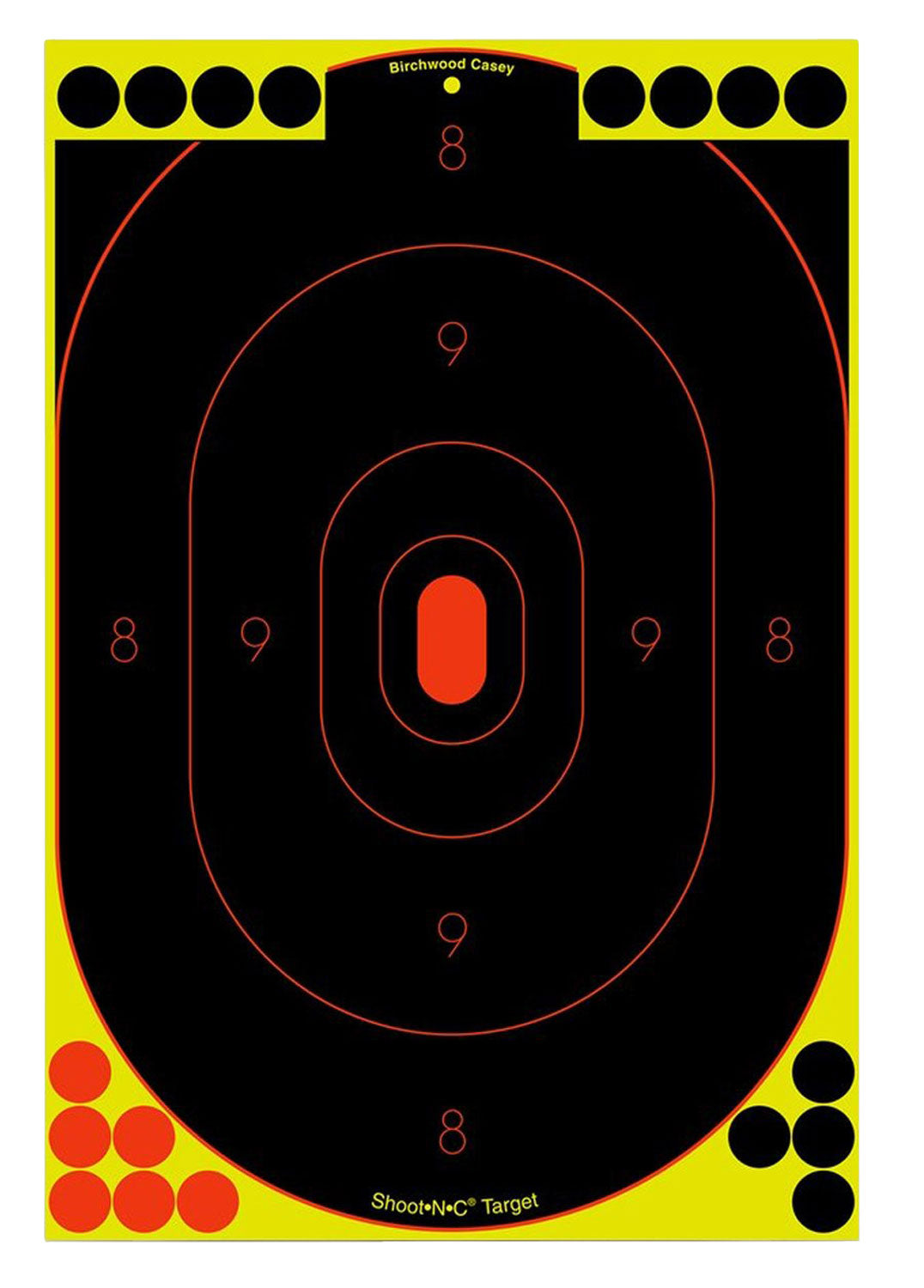 Birchwood Casey 34603 Shoot-N-C Reactive Self-Adhesive Silhouette Target 12"x18" Black/Yellow/Red Oval 100 Pack